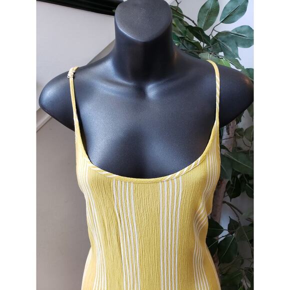 Forever21 Long Maxi Dress Women's S Yellow Striped Lurex Knit Adjustable Straps - Picture 9 of 9
